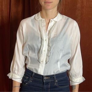 VTG 1950s Ruffle front blouse with Pearl buttons